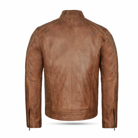 Men’s Vintage Tan Biker Leather Jacket