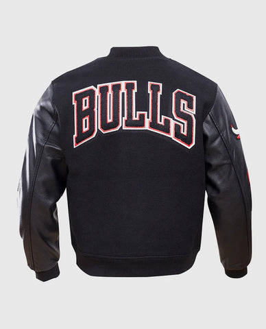 NBA Chicago Bulls Men's Leather Sleeves Black Varsity Jacket