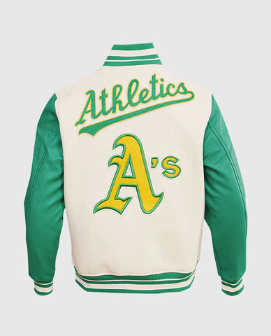MLB Oakland Athletics Men's Green & White Rib Wool Varsity Jacket