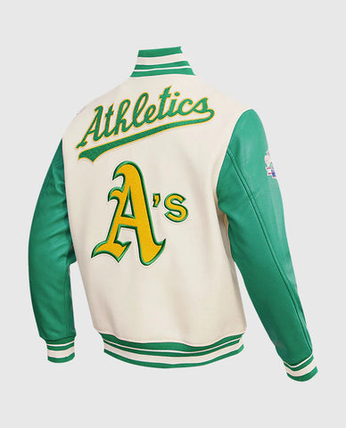 MLB Oakland Athletics Men's Green & White Rib Wool Varsity Jacket