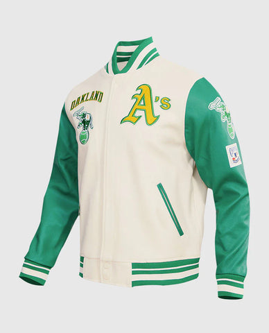 MLB Oakland Athletics Men's Green & White Rib Wool Varsity Jacket