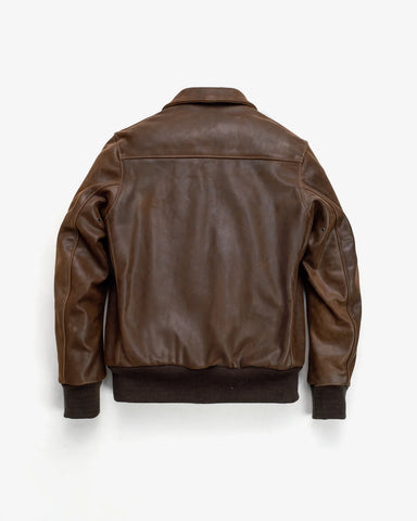 Men’s Classic Brown Leather Bomber Jacket with Utility Pockets