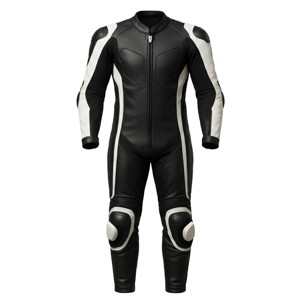 Men’s Black & White Leather Motorcycle Racing Suit