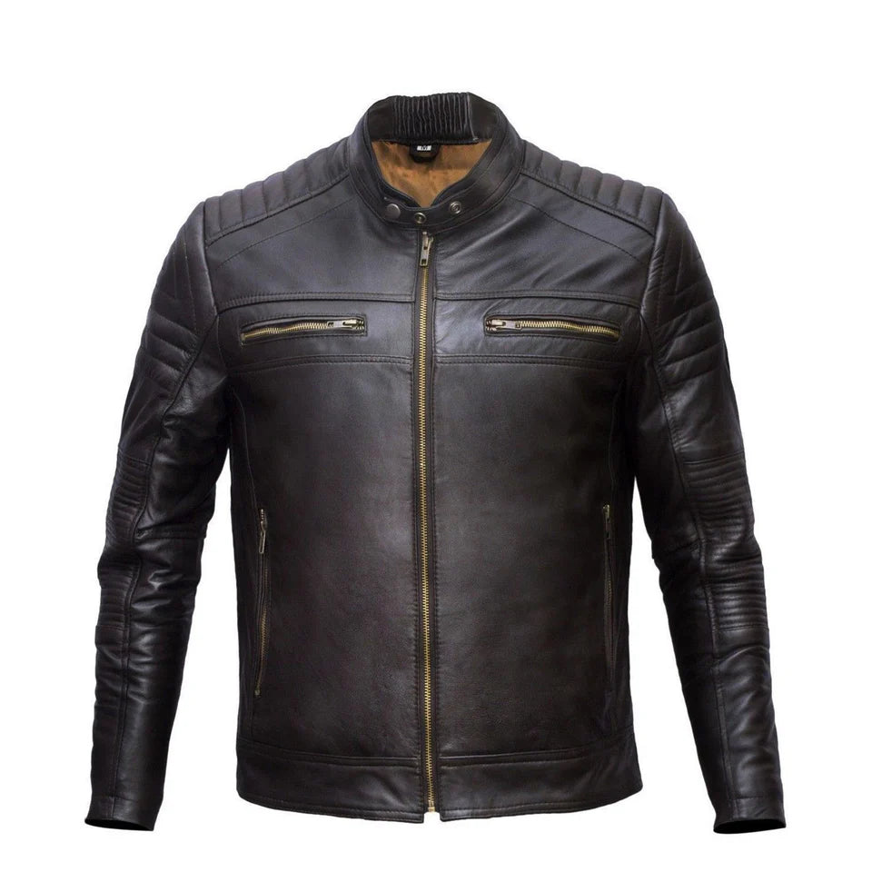 Men’s Classic Black Quilted Biker Leather Jacket