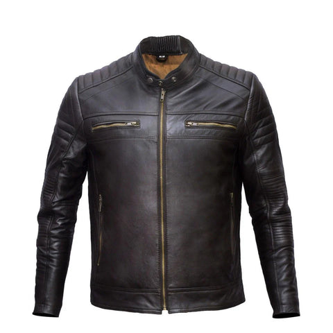 Men’s Classic Black Quilted Biker Leather Jacket