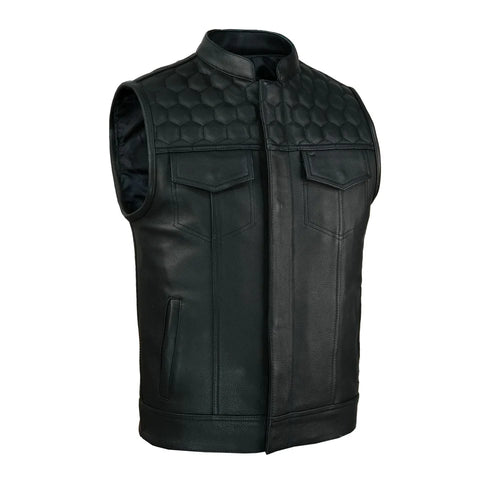 Black Hex Quilted Leather Vest