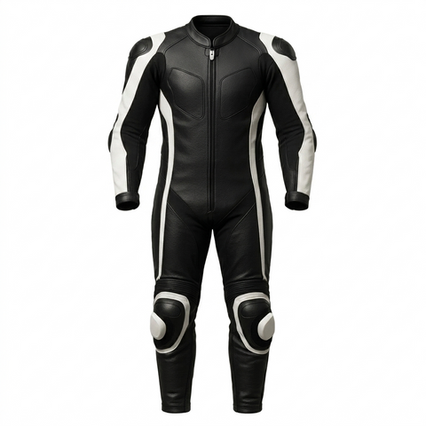 Men’s Black & White Leather Motorcycle Racing Suit