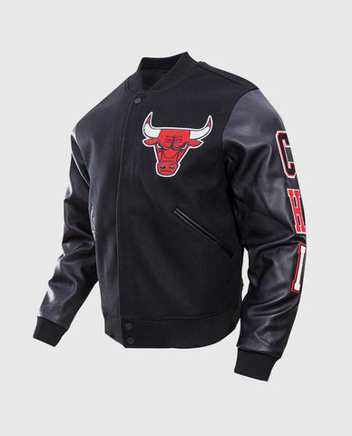 NBA Chicago Bulls Men's Leather Sleeves Black Varsity Jacket