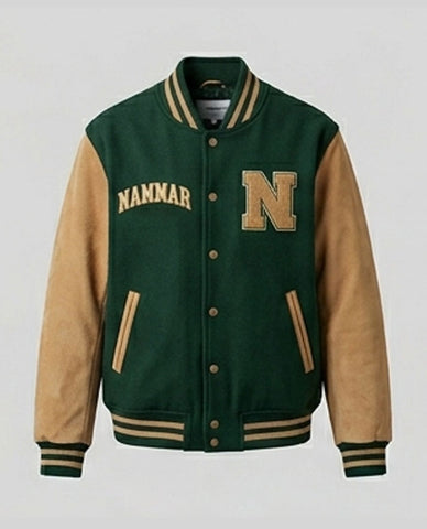 Nammar Forest Green & Tan Varsity Jacket – Premium Letterman Style
