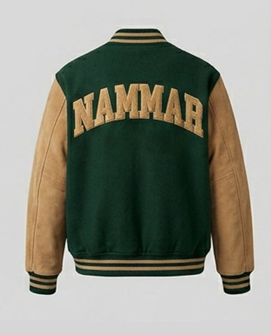 Nammar Forest Green & Tan Varsity Jacket – Premium Letterman Style