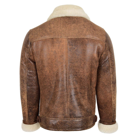 Men's Sheepskin Shearling Aviator Pilot Leather Jacket Vintage Brown