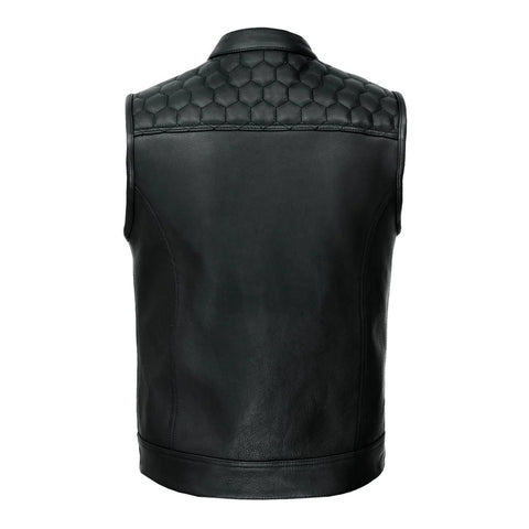 Black Hex Quilted Leather Vest