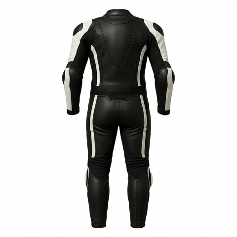 Men’s Black & White Leather Motorcycle Racing Suit
