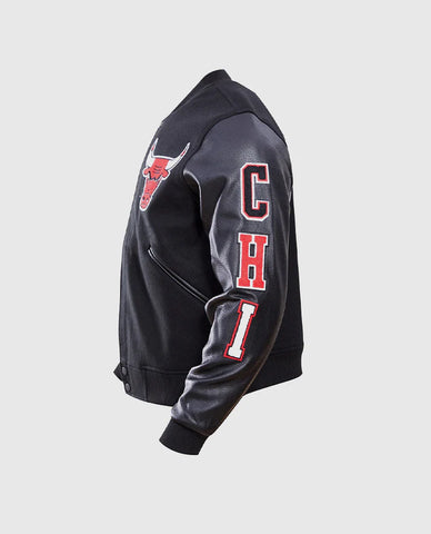 NBA Chicago Bulls Men's Leather Sleeves Black Varsity Jacket