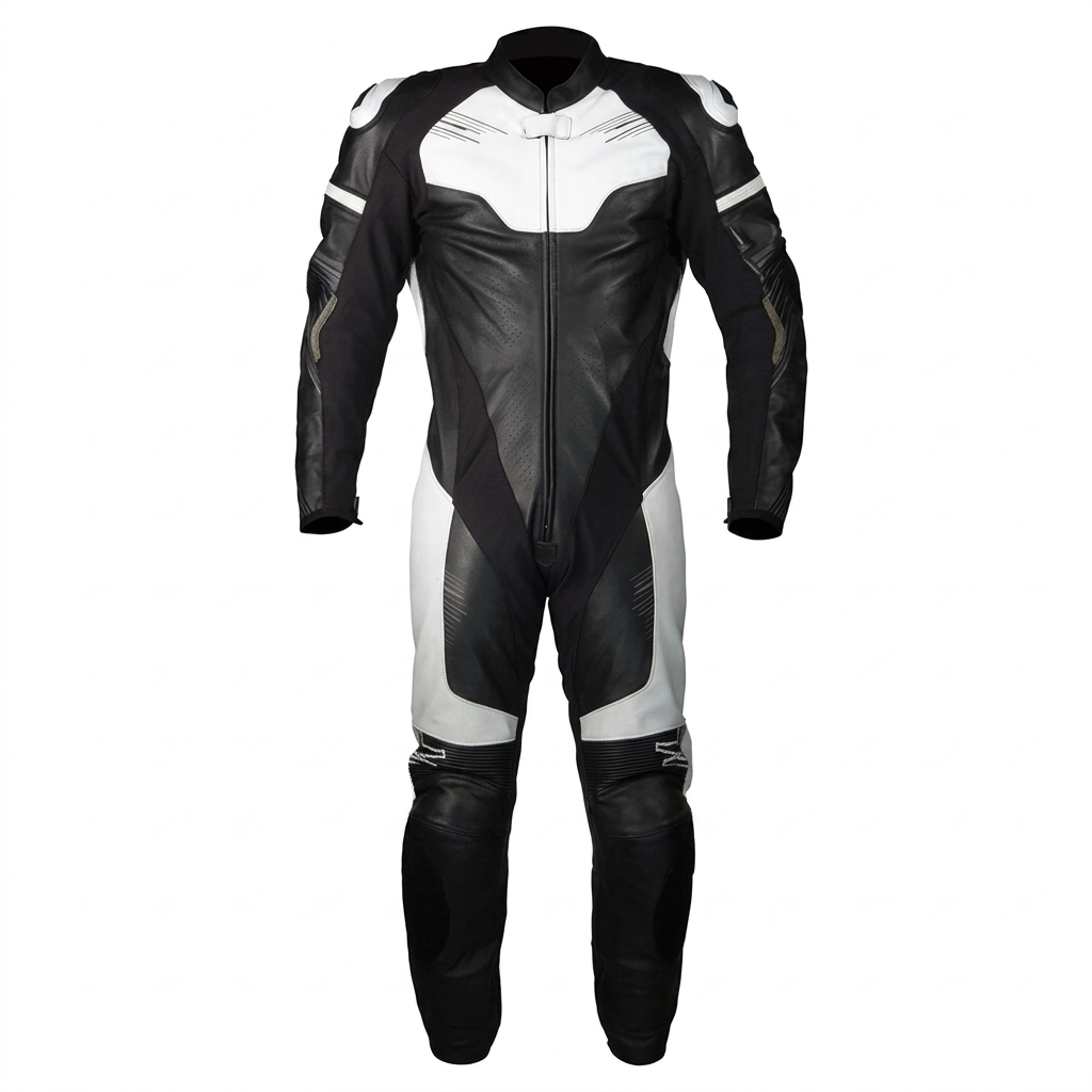 Men’s Premium Black & White Motorcycle Racing Suit