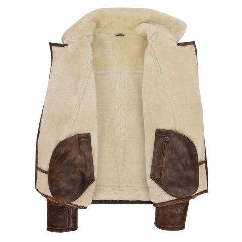 Men's Sheepskin Shearling Aviator Pilot Leather Jacket Vintage Brown