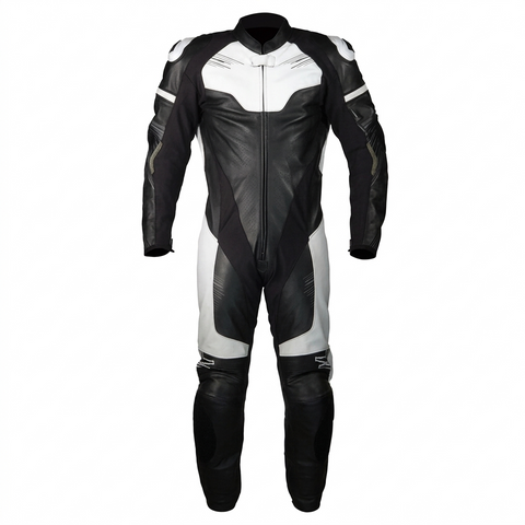 Men’s Premium Black & White Motorcycle Racing Suit