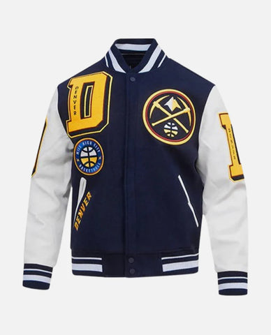 Men's Rib Wool Leather Sleeves Varsity Jacket NBA Denver Nuggets